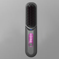 Cordless Hair Straightener Brush Mini Anion Hot Straightener Comb with LED Display Grey