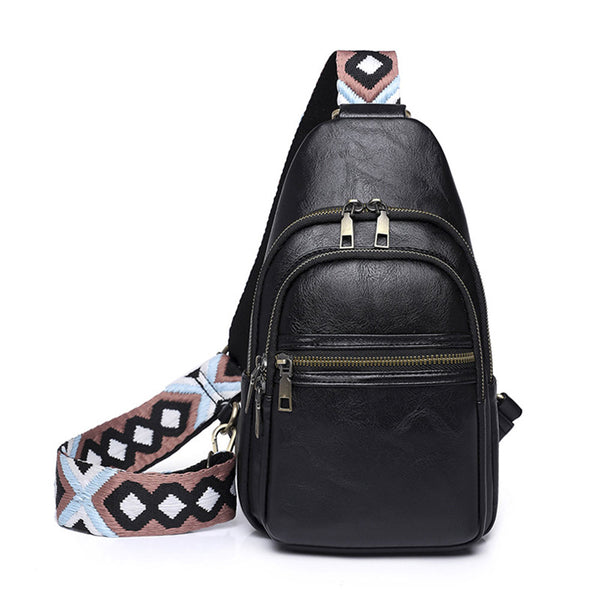Women Sling Bag PU Leather Crossbody Bag Shoulder Bag Black