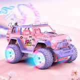 Remote Control Car with Color Lights Stickers Rechargeable Off Road Truck Pink