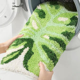 Non Slip Cute Monstera Bath Mat Green Leaf Bath Mat for Bathroom