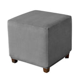 Silver Fox Velvet Footstool Cover High Stretch Square Machine Washable Gray