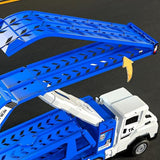 Large Transporter Truck Toy with Dual Track and 6 Alloy Racing Cars Blue