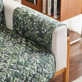 Leaves Printed T-Shaped Sofa Cover Non Slip Couch Cover Sofa Slipcover Furniture Protector Dark Green