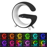 Wireless Charger Atmosphere Lamp Digital Alarm Clock Bluetooth Speaker G-Shape Night Light Black
