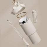 Reusable Insulated Stainless Steel Cup With Straw 735ml Large Capacity For Travel White