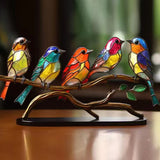 5 Birds On Branch Ornaments Stained Birds Decorations