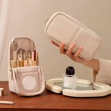 2PCS Portable PU Leather Standing Makeup Organizer Bag Makeup Pouch