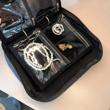 Jewellery Organiser with 6 Zipper Pouches Portable Jewellery Storage Case with Clear Windows Black