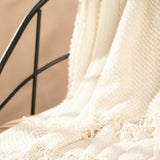 Vintage Knitted Throw Blanket with Tassels for Sofas Bed Beige
