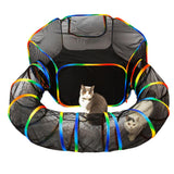 Outdoor Rainbow Cat Playpen – Circular Enclosure with Tunnel & Catio