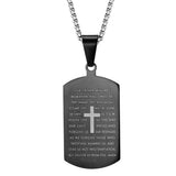 Stainless Steel Military Tag Necklace Bible Cross Pendant Black