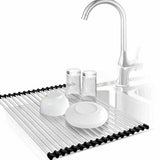 Over Sink Dish Drainer Roll Up Rack with Colander for Kitchen