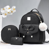 3 Pcs Set PU Bags Backpack Purse Sling Bag for Women Black
