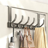 Over the Door Hooks with 6 Hooks Sturdy Door Hanger Organizer Gray