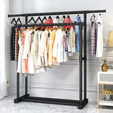 Double Rods Clothes Rack Rolling Clothing Rack for Hanging Clothes Portable Wardrobe Rack