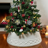 Chunky Cable Knit Christmas Tree Skirt for Artificial Trees Decoration White