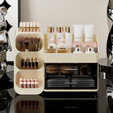 Large Capacity Makeup Organizer Countertop with Makeup Brush Holder for Bathroom Countertop Beige