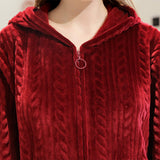 Unisex Bathrobe for Womens Flannel Fleece Robes Winter Warm Housecoat Nightgown Sleepwear Wine Red