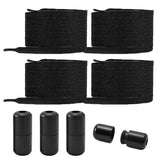 4Pcs No Tie Elastic Shoelaces with Metal Lock Quick Slip-On 100cm Flat Stretch Shoelaces Replacement for Running Travel Sports Sneakers Black