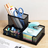 3 Compartment Mesh Pen Holder Desk Organizers Pencil Holder for Desk Black