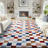 Modern Checkered Style Plush Rug Soft Area Rug for Bedroom Living Room Home Office Mixcolor