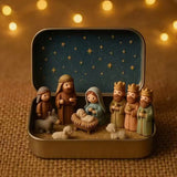 9 PCS Nativity Scene Mini Figurines with Metal Storage Display Box