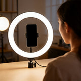10 Inch Ring Light with Flexible Phone Holder Adjustable Brightness for Selfie Video Recording