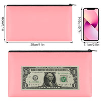 2Pcs PU Leather Storage Bag with Zipper Money Pouch Cash Storage Bag Black and Pink