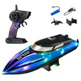 LED Transparent RC Speedboat Dual Motor with 2.4G Remote Control Blue
