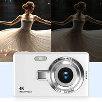 4K HD 1080P Digital Camera Retro Video Camera for Kids Beginners with 32GB TF Card White