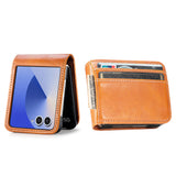 PU Wallet Card Holder Case Compatible With Samsung Galaxy Z Flip 6 7 8 with Stand Brown