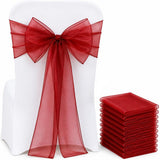 10 Pcs Organza Wedding Chair Sashes Bow Back for Party Decor Red