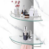 2PCS Glass Shelves Wall Mounted Bathroom Toughened Clear Corner Shelf