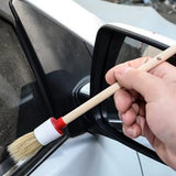 6Pcs Set Car Detailing Brush Boar Hair Brush Kit Wood Handle Wheels Leather Air Vents