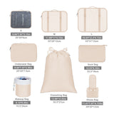 Set of 8Pcs Travel Packing Cubes Luggage Organizers for Suitcase Packing Bags Beige