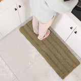 Stripe Style Chenille Bath Mat Non Slip Bath Runner Floor Mat Khaki