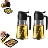 2Pcs Set 470ml Glass Oil Sprayers with Measurement Marks Dual Spray and Pour Mode Oil Dispensers Clear