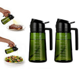 2Pcs Set 470ml Glass Oil Sprayers with Measurement Marks Dual Spray and Pour Mode Oil Dispensers Green