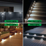 4 Pack Solar Deck Lights Outdoor LED Step Lights for Stairs Pathway Patio Garden Yard White