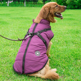 Waterproof Dog Winter Coat with Harness Reflective Warm Dog Jacket with Fleece Lining Purple