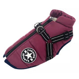 Waterproof Dog Winter Coat with Harness Reflective Warm Dog Jacket with Fleece Lining Purple