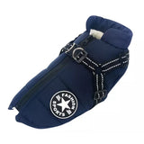 Waterproof Dog Winter Coat with Harness Reflective Warm Dog Jacket with Fleece Lining Blue
