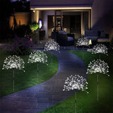 4-in-1 Solar Firework Garden Lights 8 Lighting Modes Outdoor Stake Lights with 30 Flexible Copper Wires for Yard Pathway Lawn White