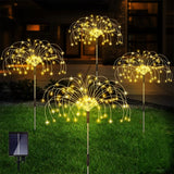 4-in-1 Solar Firework Garden Lights 8 Lighting Modes Outdoor Stake Lights with 30 Flexible Copper Wires for Yard Pathway Lawn Warm White