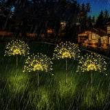 4-in-1 Solar Firework Garden Lights 8 Lighting Modes Outdoor Stake Lights with 30 Flexible Copper Wires for Yard Pathway Lawn Warm White