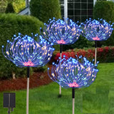 4-in-1 Solar Firework Garden Lights 8 Lighting Modes Outdoor Stake Lights with 30 Flexible Copper Wires for Yard Pathway Lawn Multicolor