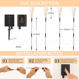 4-in-1 Solar Firework Garden Lights 8 Lighting Modes Outdoor Stake Lights with 30 Flexible Copper Wires for Yard Pathway Lawn Warm White