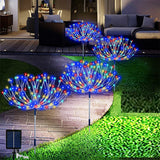 4-in-1 Solar Firework Garden Lights 8 Lighting Modes Outdoor Stake Lights with 30 Flexible Copper Wires for Yard Pathway Lawn Multicolor