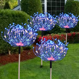 4-in-1 Solar Firework Garden Lights 8 Lighting Modes Outdoor Stake Lights with 30 Flexible Copper Wires for Yard Pathway Lawn Multicolor