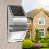 2 Pack Solar Powered Motion Sensor Wall Lights Stainless Steel Outdoor LED Lights with Automatic Night Lighting